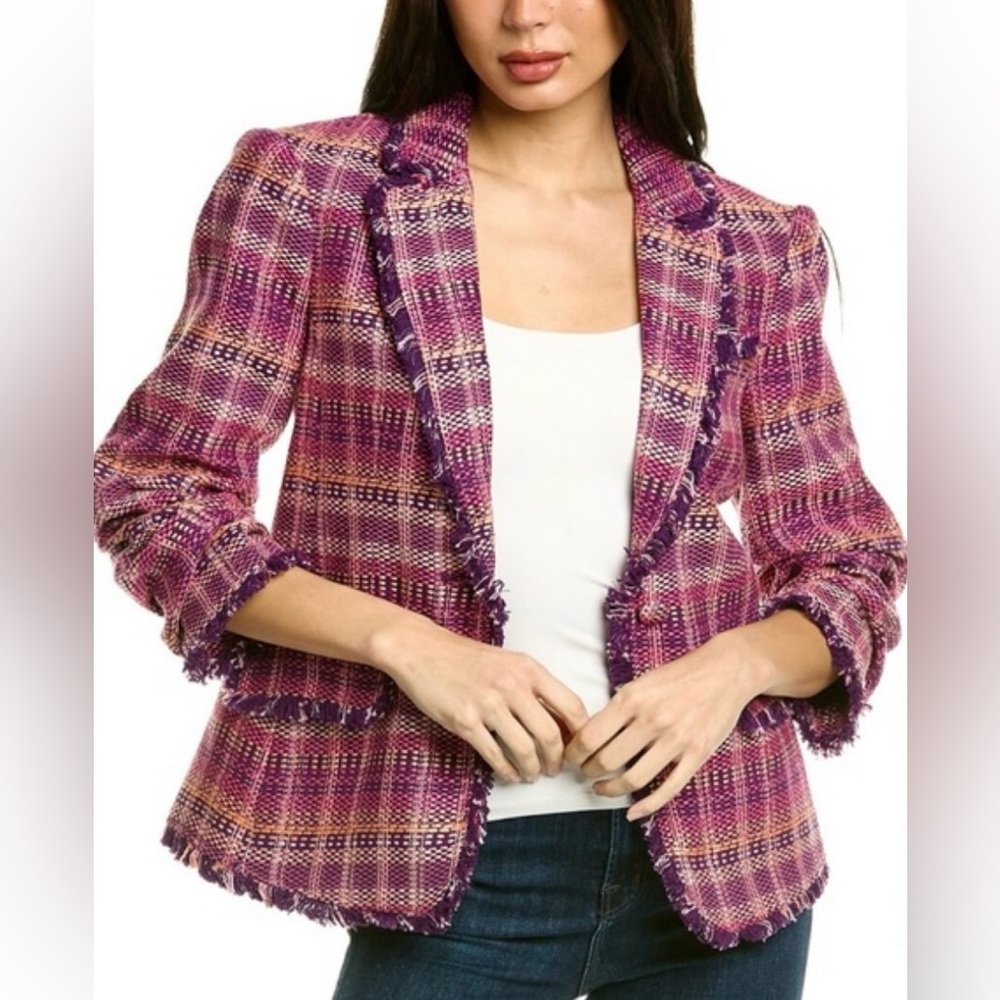Cinq à Sept Pink and Purple Plaid Blazer